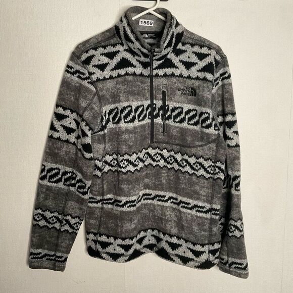 North Face Fleece Quarter Zip Jacket Mens‎ Small Petite SP Gray Southwest  Aztec - Picture 3 of 9